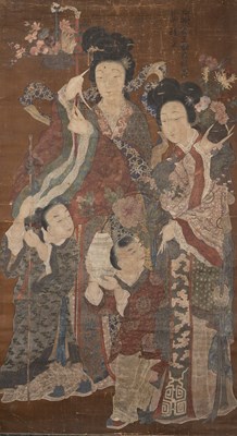Lot 42 - (R) TWO LADIES WITH CHILDREN CHINESE SCHOOL 19TH CENTURY