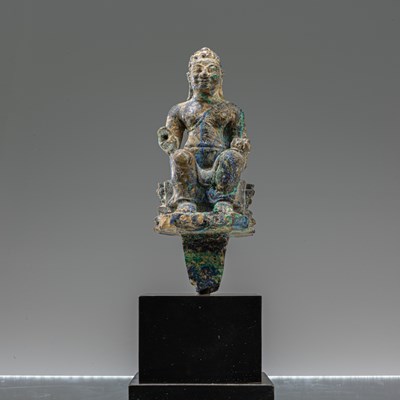 Lot 68 - SEATED MALACHITE BUDDHA , PRE-KHMER 7TH CENTURY
