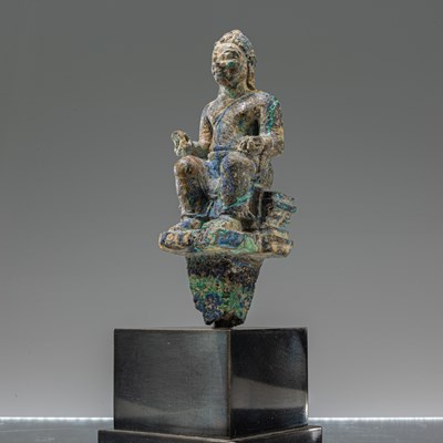 Lot 68 - SEATED MALACHITE BUDDHA , PRE-KHMER 7TH CENTURY