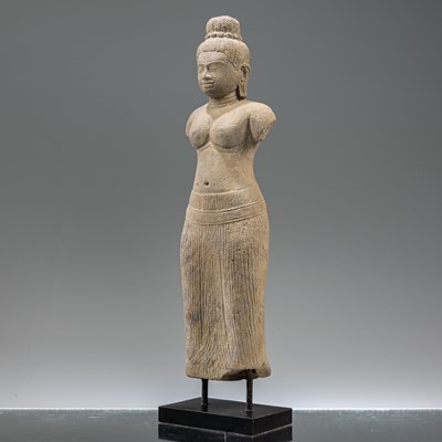Lot 87 - STANDING SOUTH-EAST ASIAN SANDSTONE FIGURE OF UMA IN BAPHUOAN STYLE
