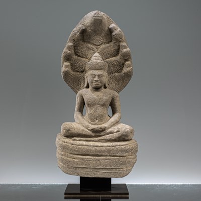 Lot 4 - SANDSTONE BUDDHA MUCHALINDA SOUTH-EAST ASIA 11TH CENTURY