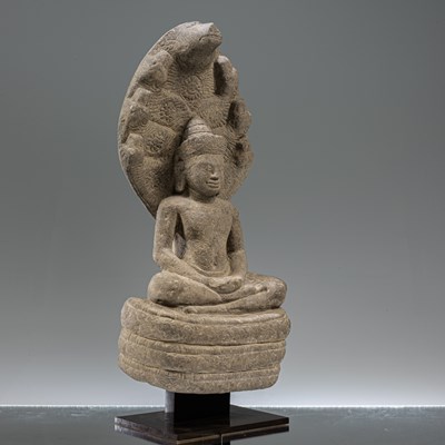 Lot 4 - SANDSTONE BUDDHA MUCHALINDA SOUTH-EAST ASIA 11TH CENTURY