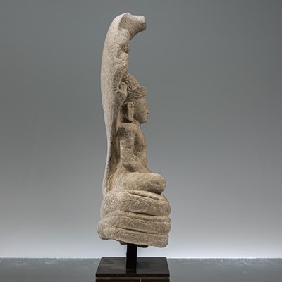 Lot 4 - SANDSTONE BUDDHA MUCHALINDA SOUTH-EAST ASIA 11TH CENTURY