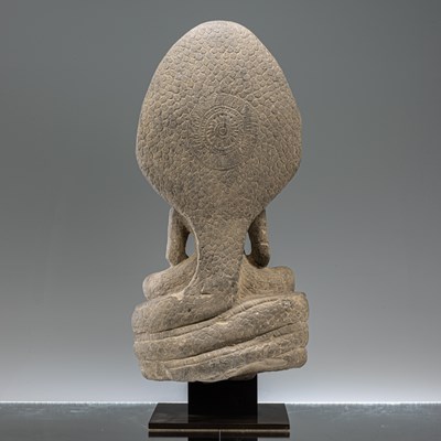 Lot 4 - SANDSTONE BUDDHA MUCHALINDA SOUTH-EAST ASIA 11TH CENTURY