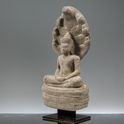Lot 4 - SANDSTONE BUDDHA MUCHALINDA SOUTH-EAST ASIA 11TH CENTURY