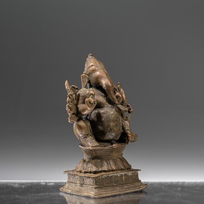 Lot 60 - FINE BRONZE GANESHA WITH CONSORT INDIA 18TH CENTURY