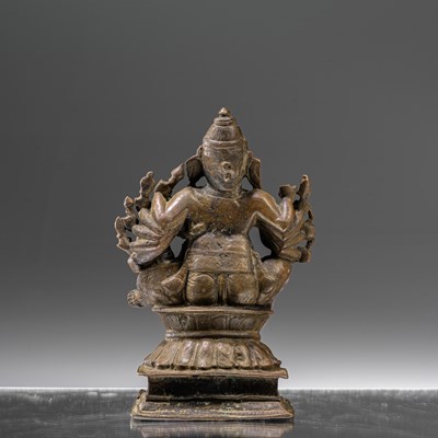 Lot 60 - FINE BRONZE GANESHA WITH CONSORT INDIA 18TH CENTURY