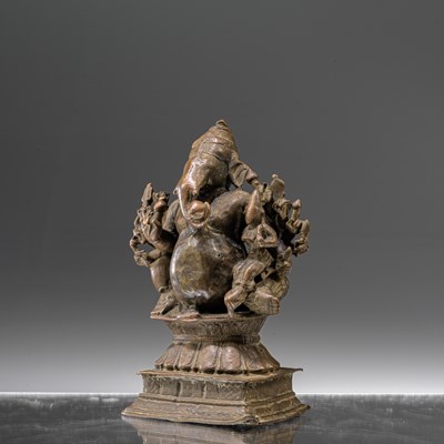 Lot 60 - FINE BRONZE GANESHA WITH CONSORT INDIA 18TH CENTURY
