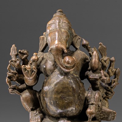 Lot 60 - FINE BRONZE GANESHA WITH CONSORT INDIA 18TH CENTURY