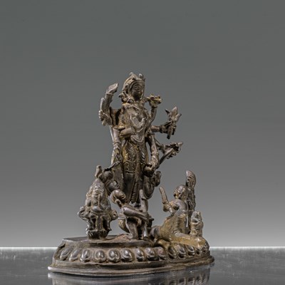 Lot 91 - SHIVA AND HIS FAMILY BRONZE NEPAL 19TH CENTURY