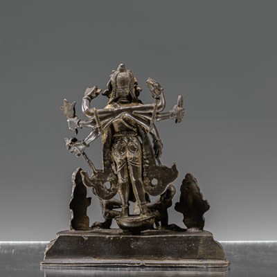 Lot 91 - SHIVA AND HIS FAMILY BRONZE NEPAL 19TH CENTURY
