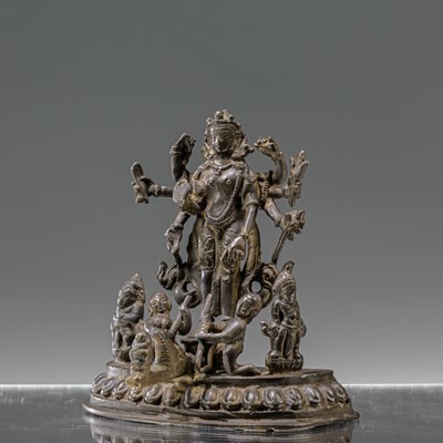 Lot 91 - SHIVA AND HIS FAMILY BRONZE NEPAL 19TH CENTURY