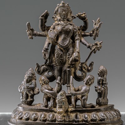 Lot 91 - SHIVA AND HIS FAMILY BRONZE NEPAL 19TH CENTURY