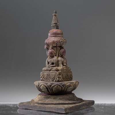 Lot 115 - NEPALESE GREY STONE STUPA 18TH CENTURY