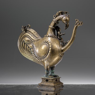 Lot 92 - EXTREMELY RARE BRONZE EWER WITH KRISHNA AND HANUMAN INDIA 18TH CENTURY