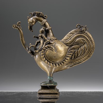 Lot 92 - EXTREMELY RARE BRONZE EWER WITH KRISHNA AND HANUMAN INDIA 18TH CENTURY