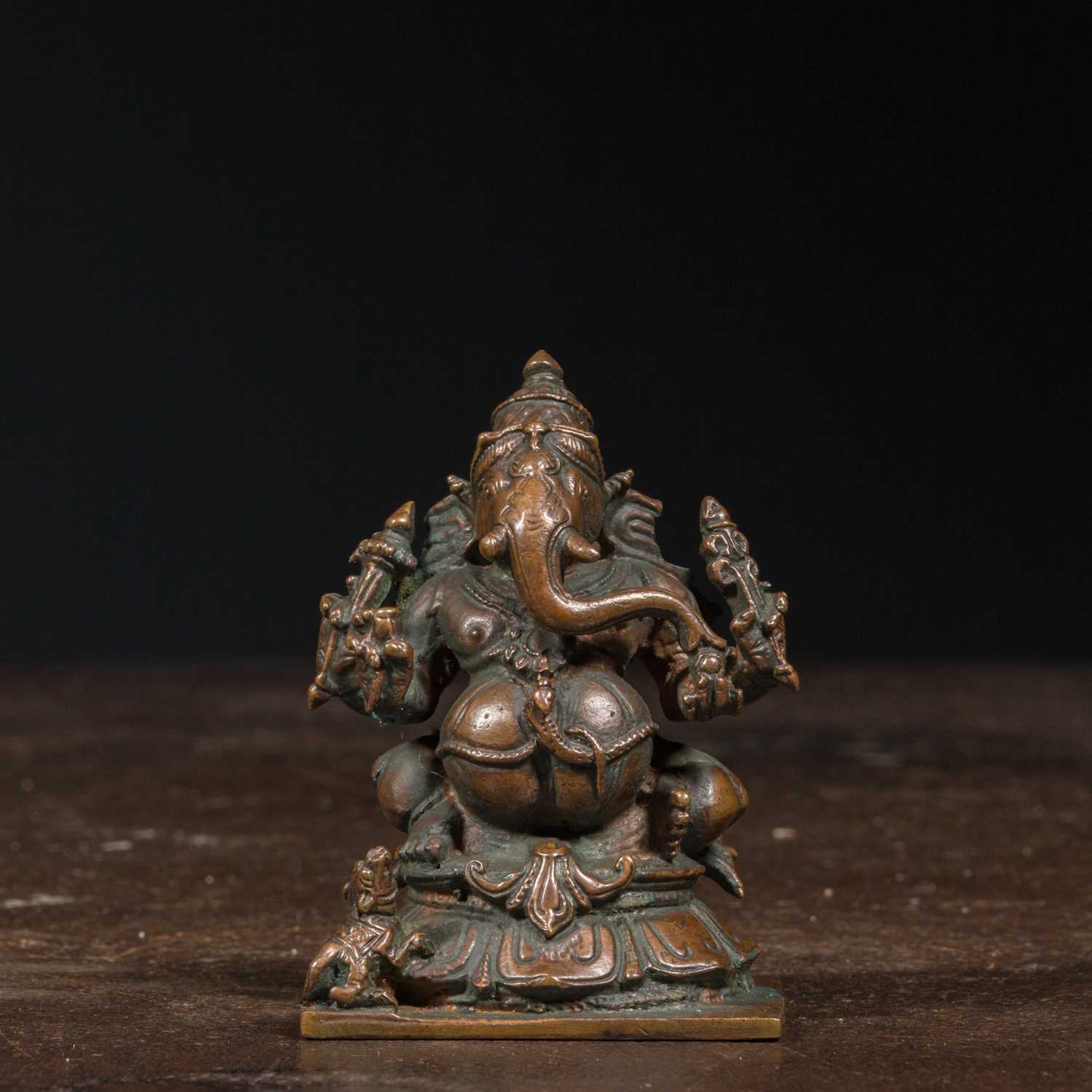 Lot 66 - SEATED INDIAN 19TH CENTURY BRONZE GANESHA