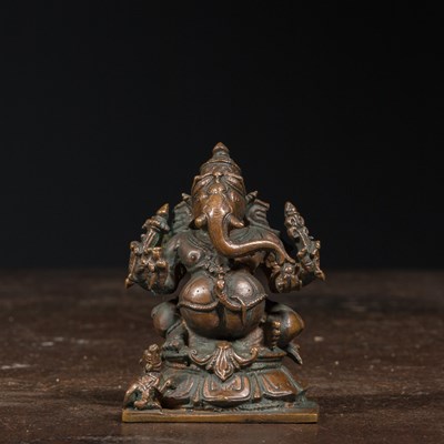 Lot 223 - SEATED INDIAN 19TH CENTURY BRONZE GANESHA