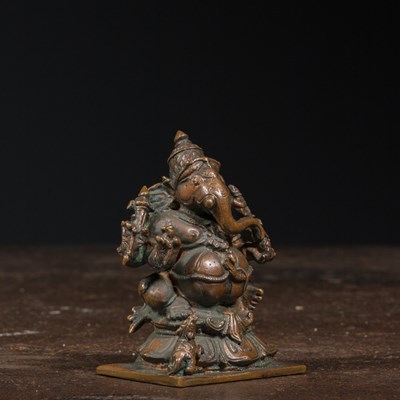 Lot 66 - SEATED INDIAN 19TH CENTURY BRONZE GANESHA