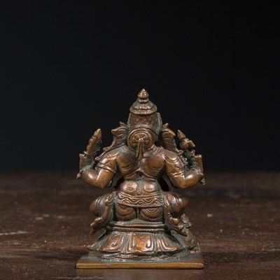 Lot 66 - SEATED INDIAN 19TH CENTURY BRONZE GANESHA
