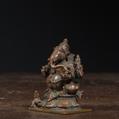 Lot 66 - SEATED INDIAN 19TH CENTURY BRONZE GANESHA