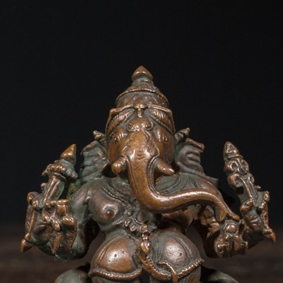 Lot 66 - SEATED INDIAN 19TH CENTURY BRONZE GANESHA