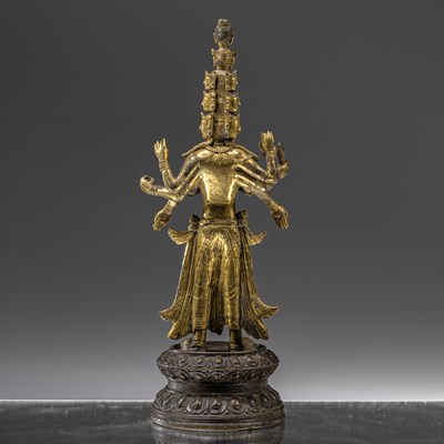 Lot 81 - STANDING FIREGILT BRONZE AVALOKITSHVARA TIBET 17TH CENTURY