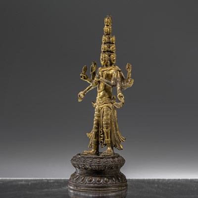 Lot 81 - STANDING FIREGILT BRONZE AVALOKITSHVARA TIBET 17TH CENTURY