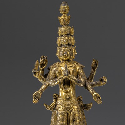 Lot 81 - STANDING FIREGILT BRONZE AVALOKITSHVARA TIBET 17TH CENTURY