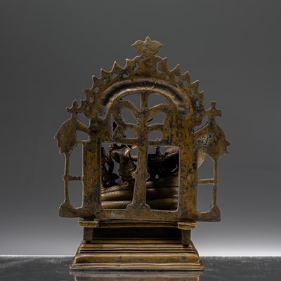 Lot 65 - INDIAN RECLINING BRONZE VISHNU 18TH CENTURY