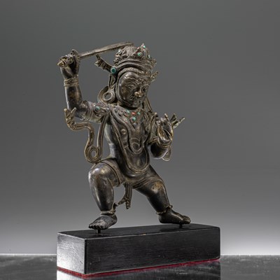 Lot 83 - RARE STANDING TIBETAN 13TH CENTURY ACALA WITH SEMI PRECIOUS STONES