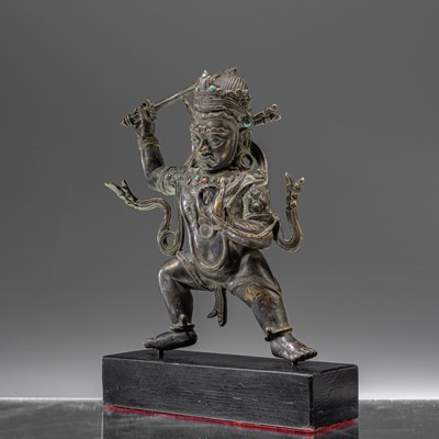 Lot 83 - RARE STANDING TIBETAN 13TH CENTURY ACALA WITH SEMI PRECIOUS STONES