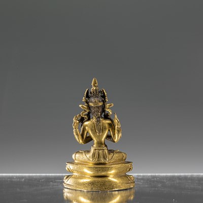 Lot 5 - SWEET SHADAKSHARI LOKESHVARA BRONZE GILT TIBETAN 15TH CENTURY