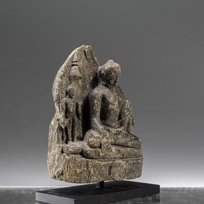 Lot 13 - SEATED BIHAR INDIA STONE 12TH CENTURY BUDDHA