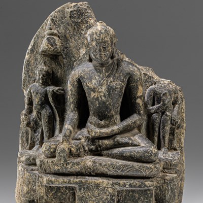 Lot 13 - SEATED BIHAR INDIA STONE 12TH CENTURY BUDDHA