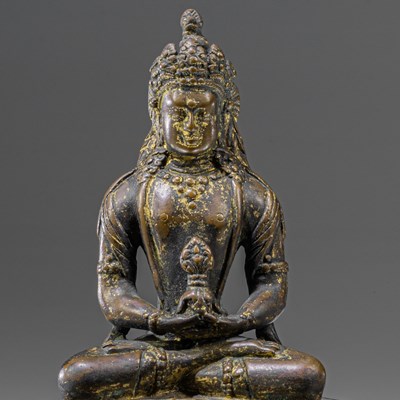 Lot 169 - AMITAYUS BRONZE RESTGILT MONGOLIAN 19TH CENTURY BUDDHA