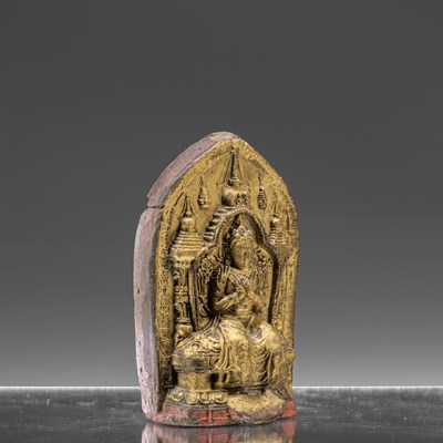 Lot 34 - CLAY TSA TSA BUDDHA MAITREYA TIBET 19TH CENTURY WITH LONG INSCRIPTION