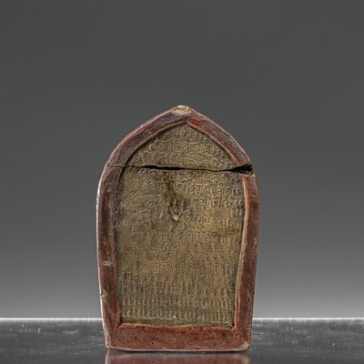 Lot 34 - CLAY TSA TSA BUDDHA MAITREYA TIBET 19TH CENTURY WITH LONG INSCRIPTION