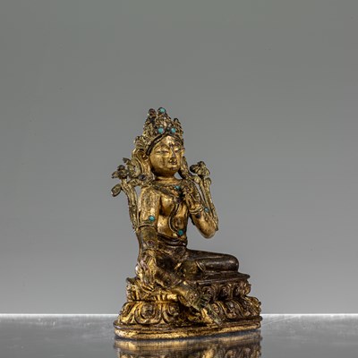 Lot 21 - GREEN TARA BRONZE NEPAL 16TH CENTURY
