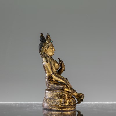 Lot 21 - GREEN TARA BRONZE NEPAL 16TH CENTURY