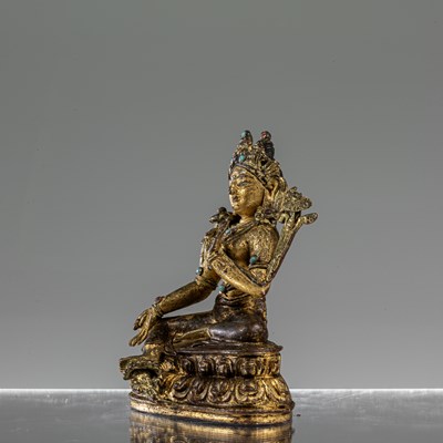 Lot 21 - GREEN TARA BRONZE NEPAL 16TH CENTURY