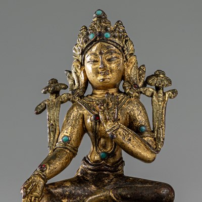 Lot 21 - GREEN TARA BRONZE NEPAL 16TH CENTURY