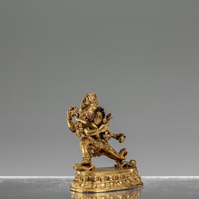 Lot 79 - GIL BRONZE NYINGSHUK MAHAKALA WITH SHAKTI NEPAL 18TH CENTURY