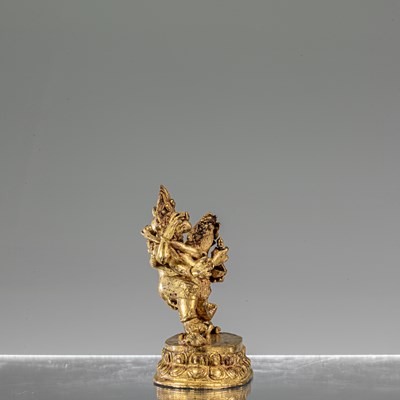 Lot 79 - GIL BRONZE NYINGSHUK MAHAKALA WITH SHAKTI NEPAL 18TH CENTURY