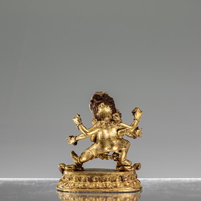 Lot 79 - GIL BRONZE NYINGSHUK MAHAKALA WITH SHAKTI NEPAL 18TH CENTURY