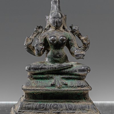 Lot 26 - SEATED BRONZE PARVATI INDIA 14TH CENTURY
