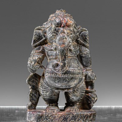 Lot 166 - RARE STANDING BLACK STONE GANESHA INDIA 16TH CENTURY