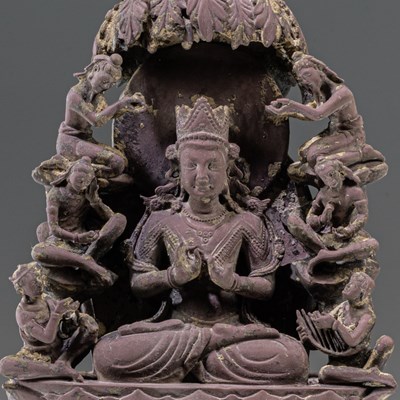 Lot 58 - SEATED BUDDHA VAIROCANA STONE CARVING KASHMIR 12TH CENTURY STYLE