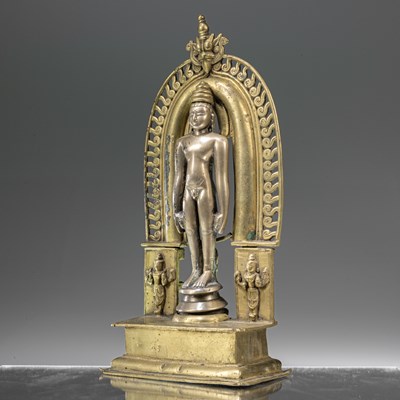 Lot 95 - STANDING BRONZE JAIN PARSHVA, THE 23RD TIRTHANKARA 15TH CENTURY
