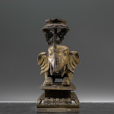 Lot 44 - BRONZE ELEPHANT IN FORM OF AN OILLAMP NEPAL 19TH CENTURY